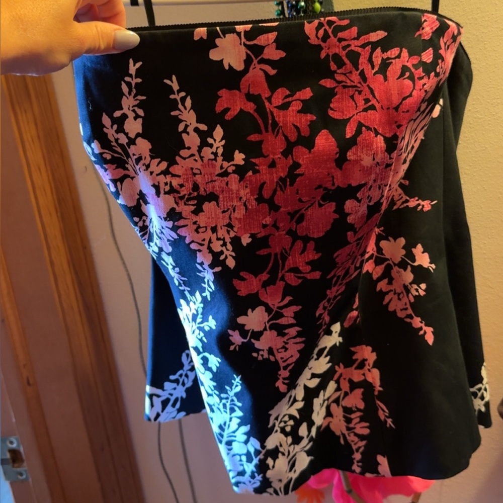White House Black Market Floral Blouse in Black and Pink